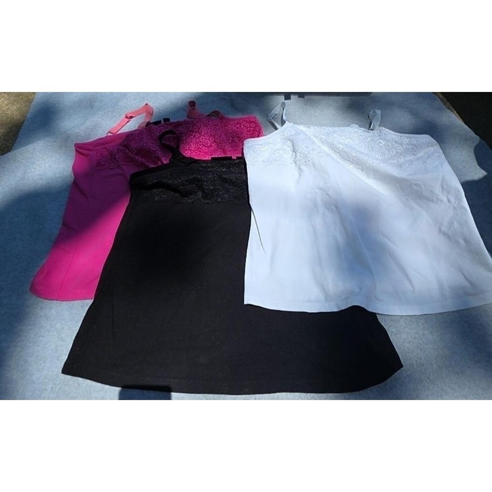 Avenue Camisole Womens 18/20 Black White Pink Lace Trim Stretch Tank 3 Pack